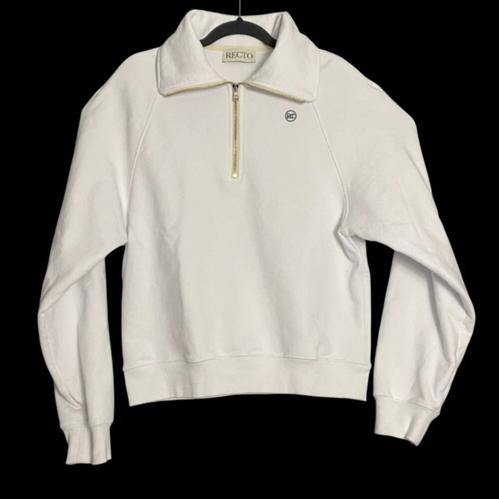 Recto Mens White Embroidered Logo 1/4 Zip Oversized Pullover Sweatshirt Size XS
